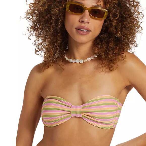 Billabong *NWT 2 Piece Bikini Top size M, Bottom size S Light Peach, Stripe - Picture 2 of 7